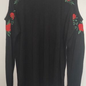 Umgee Black Top with Red Floral Detail
